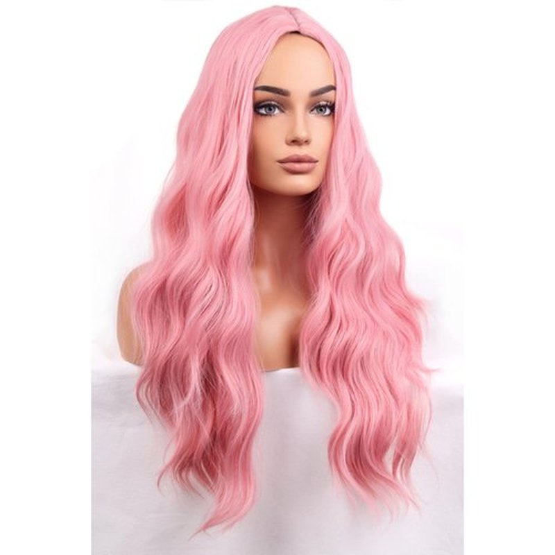BERON Pink Wigs Long Wavy Wig for Women Costume Curly Light Color Girls Heat Resistant Synthetic Hair Wigs for Cosplay Party or Daily Used