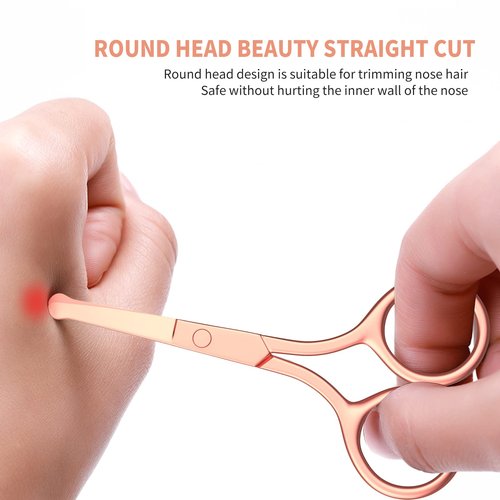 Small Scissors, Eyebrow Scissors, Nose Hair Scissors Round Tip Design, Will Not Hurt the Nasal Cavity. Nail Scissors for Hair, Eyelashes, Nose, Eyebrow Trimming, Mustache. Gold- AsonTao