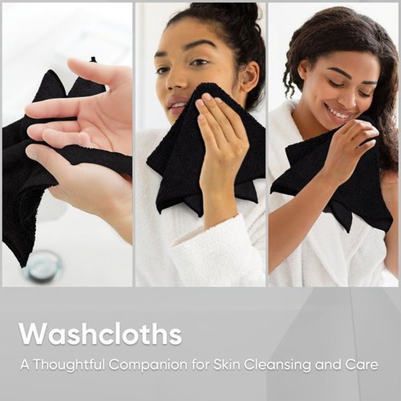 HOMEXCEL Black Washcloths 12 Pack, Highly Absorbent and Soft Face Towel, Multi-Purpose Microfiber Wash Cloths for Bathroom, Hotel, Spa, Gym, and Kitchen, 12x12 Inch