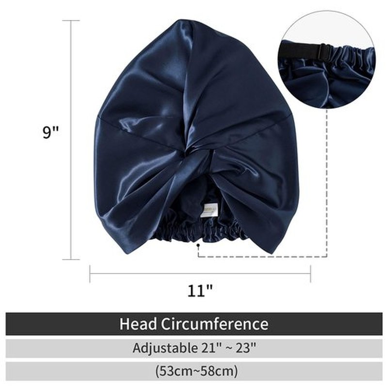 ZIMASILK 22 Momme 100% Mulberry Silk Bonnet for Sleeping & Women Hair Care, Highest Grade 6A Silk hair wrap for sleeping with Premium Elastic Stay On Head (1Pc, Navy Blue)