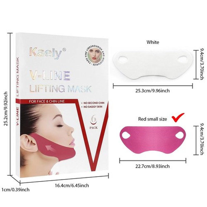 Kaely NEW 6Pcs Red V Line Lifting Mask,V Line Chin Strap,V Shaped Contouring Face Mask with Collagen,Hydrating Anti-aging,Small Size