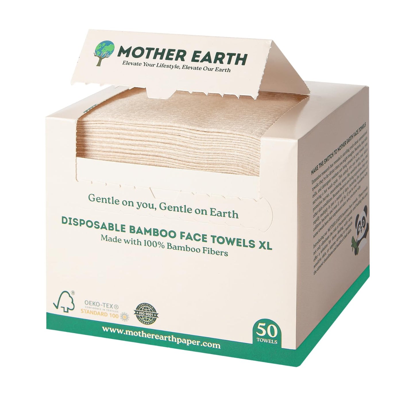 MOTHER EARTH Bamboo Face Towels XL - Hypoallergenic and Disposable Face Wipes | Dry Makeup Removers | Made from Bamboo Viscose | Extra Soft for Sensitive Skin (50 Towels)