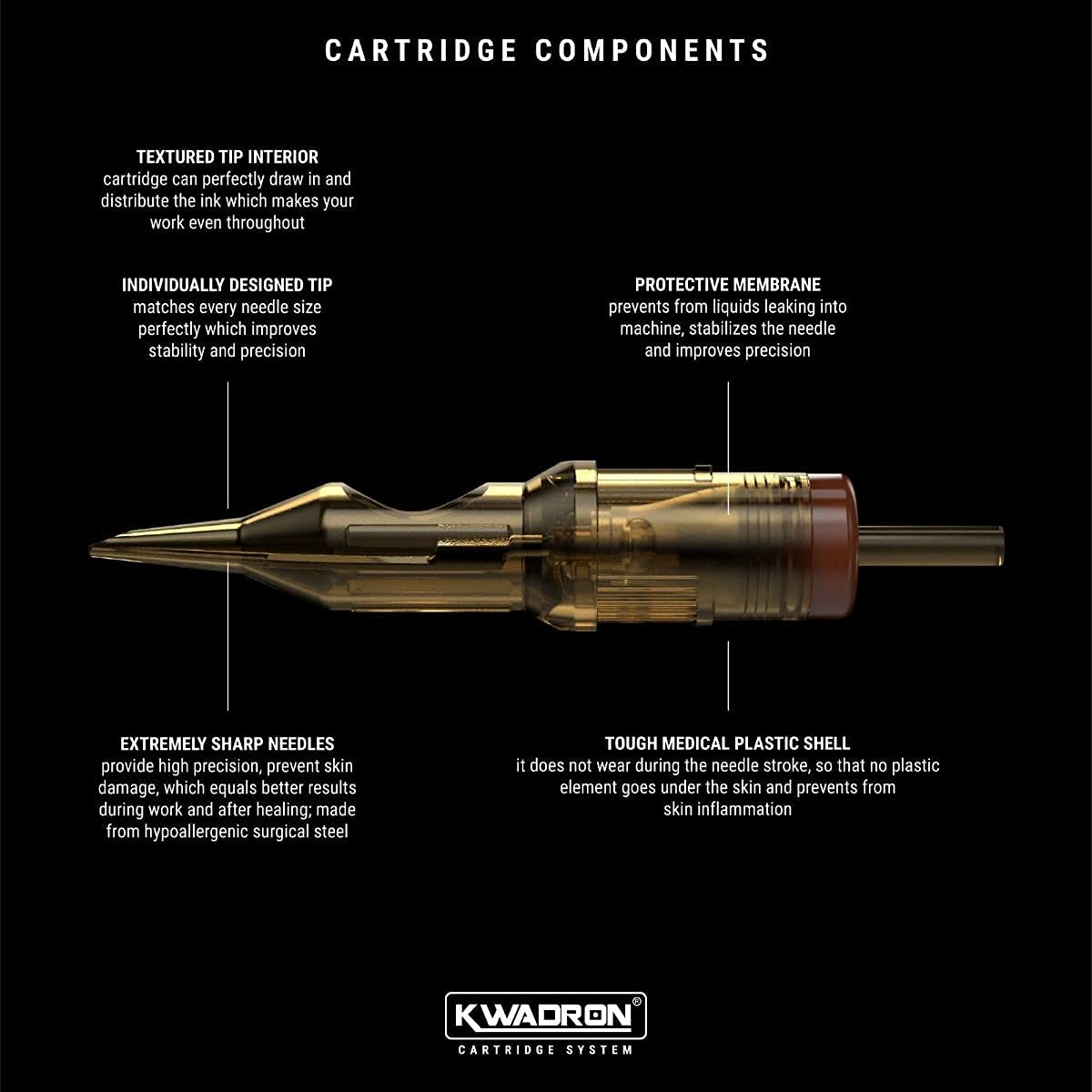 Kwadron Tattoo Needle Cartridge, Box of 20, Round Liners Medium Taper - 7 Round Liner Medium Taper - 35/7RLMT