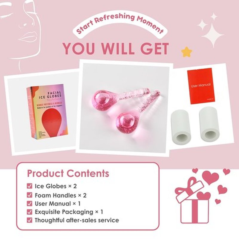 Ice Globes for Face Eye, Facial Ice Globes Cooling Ball Sculpting Beauty Tool, Skin Care Icy Roller Reduce Eye Puffy Rednes Wrinkles, Frozen Globes Cryo Stick for Home Spa Relax, Glitter Pink