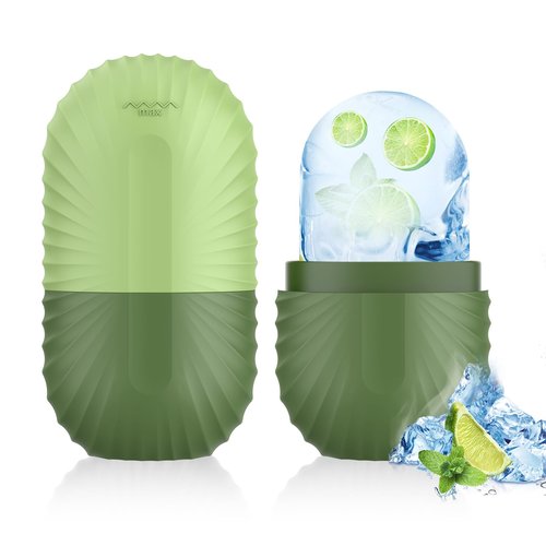 Ice Roller for Face and Eye, Silicone Ice Facial Roller Ice Holder, Face Ice Mold Skin Care, Face Icers Reusable Ice Cube Roller for Shrink Pores Anti Wrinkle Reduce Puffiness, Green