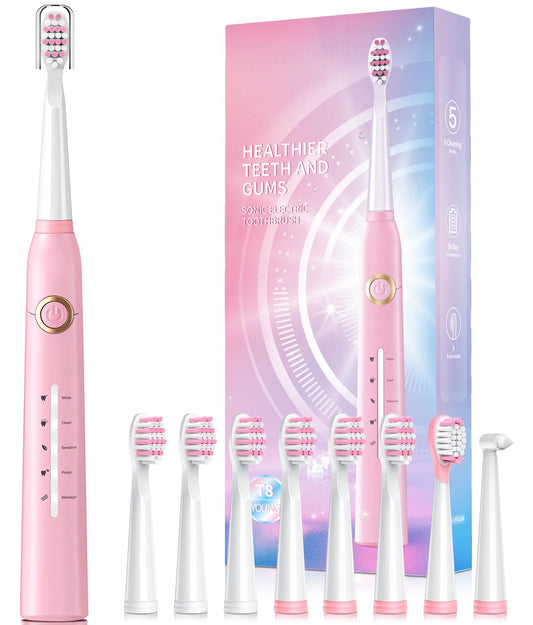 TEETHEORY Electric Toothbrush for Adults with 8 𝐁𝐫𝐮𝐬𝐡 𝐇𝐞𝐚𝐝𝐬, Sonic Electric Toothbrush with 40000 VPM Deep Clean 5 Modes, Rechargeable Toothbrushes Fast Charge 4 Hours Last 30 Days