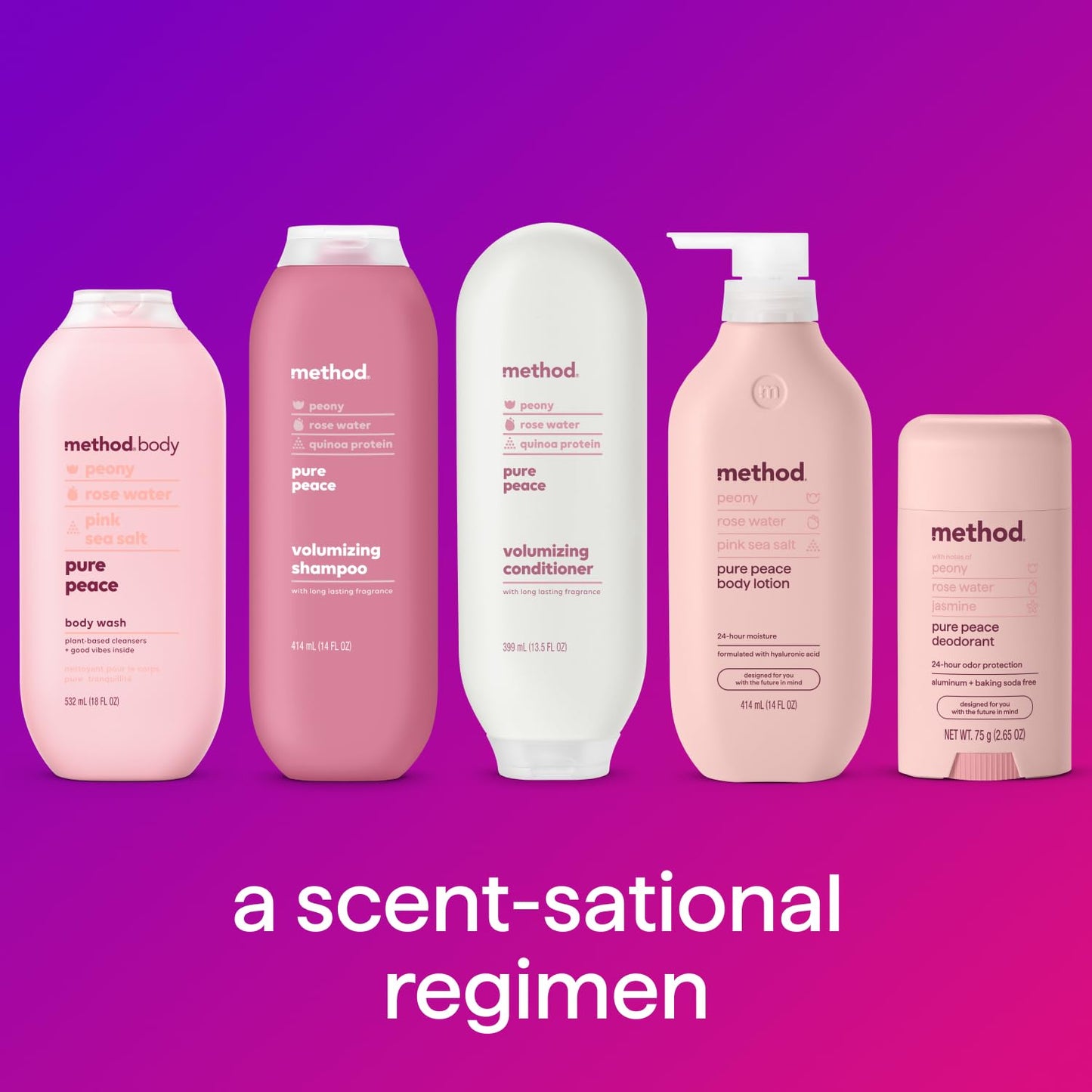Method Volumizing Shampoo, Pure Peace with Rose, Peony, and Pink Sea Salt Scent Notes, Paraben and Sulfate Free, 14 oz (Pack of 3)
