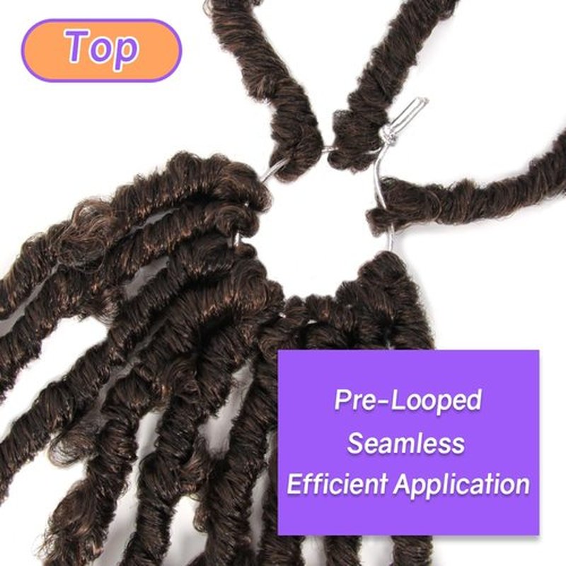 Crochet Butterfly Locs with Curly Ends 14 Inch, Boho Distressed Butterfly Locs Crochet Hair, Ombre Medium Dark Brown Bohemian Goddess Faux Butterfly Braids with Curly Ends (6 Packs, T30)