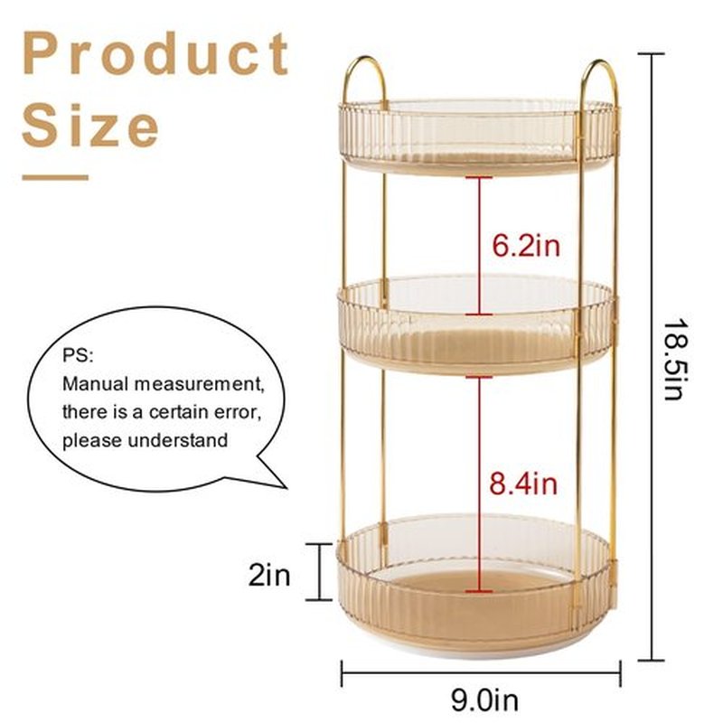 INVSSENE 360 Rotating Makeup Organizer, Yellow, Unisex, 3 Tier Countertop Storage, Fits Cosmetics, Perfume, Skincare, Lipsticks