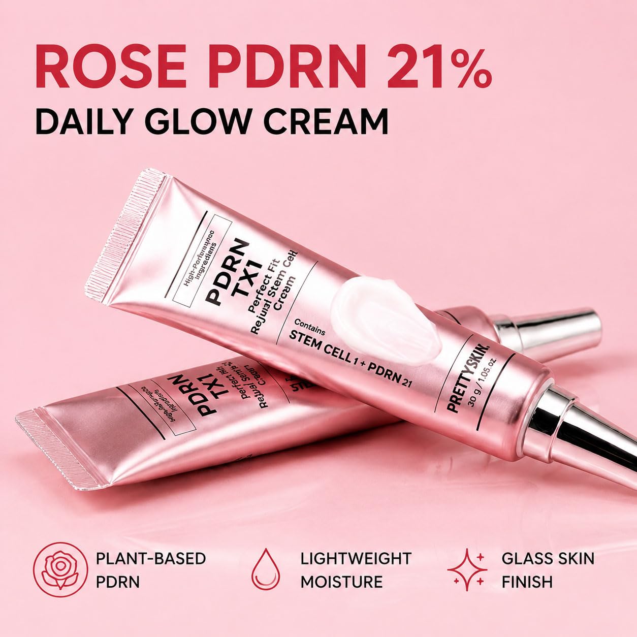 PRETTYSKIN Rose PDRN 21% Facial Cream, Fast-Absorbing Daily Moisturizer for Smooth-Looking Glass Skin, Non-Greasy Korean Face Cream with Ceramide NP, Peptides, Niacinamide & Hyaluronic Acid, 1.05 oz