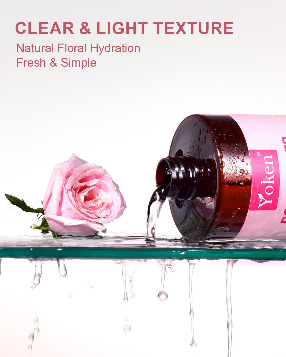 Yoken Pure Rose Water Toner for Face, 32 Fl Oz Bulk, 100% Rosa Damascena Rose Hydrosol, Refreshing Rosewater for Hair, Skin, Alcohol Free, Dye Free