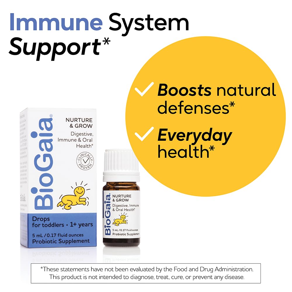 BioGaia Nurture & Grow for Toddlers | Ages 1+ | Liquid Probiotic | Allergen-Free | Triple-Benefit Probiotic for Kids | Digestive Health, Immune Support & Oral Health Protection | 25-Day Supply