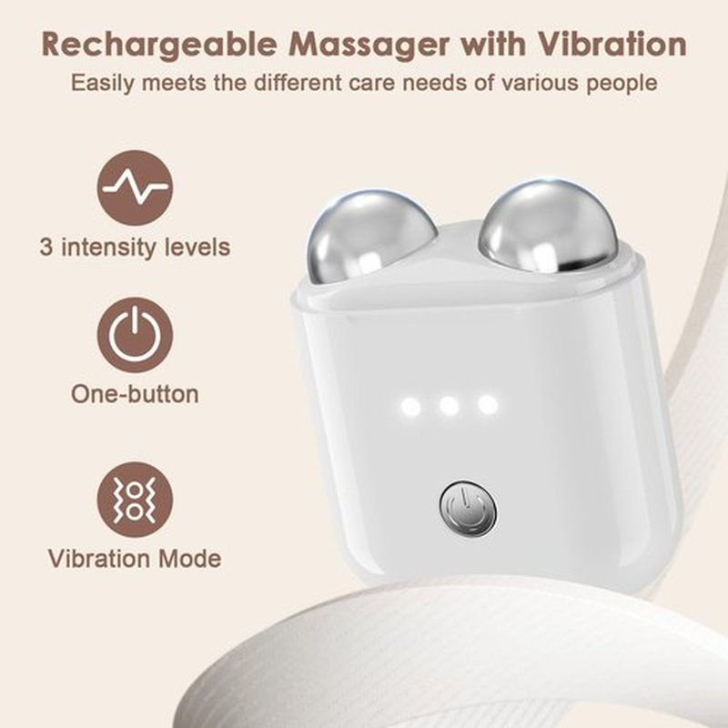 Mini Facial Firming Device, Face and Neck Skincare Device with Vibration Mode, Portable Facial Roller Massager Tool for Man and Woman, White
