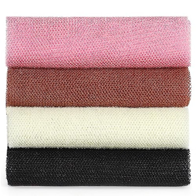African Exfoliating Net,JASSINS African Sponge Net,Body Exfoliating Long Net Shower Body Scrubber Back Scrubber Skin Smoother (4 Pieces)
