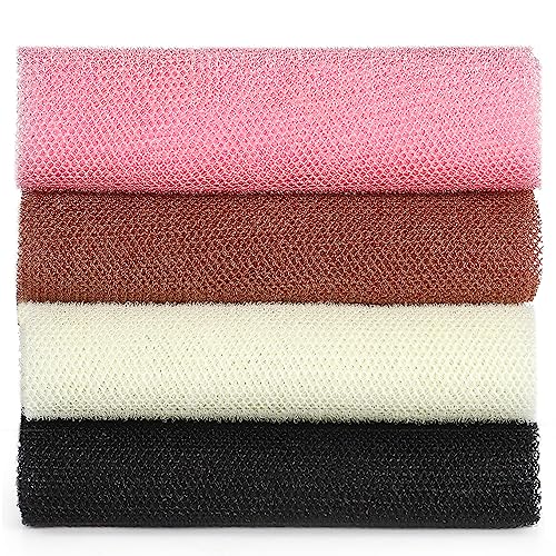 African Exfoliating Net,JASSINS African Sponge Net,Body Exfoliating Long Net Shower Body Scrubber Back Scrubber Skin Smoother (4 Pieces)