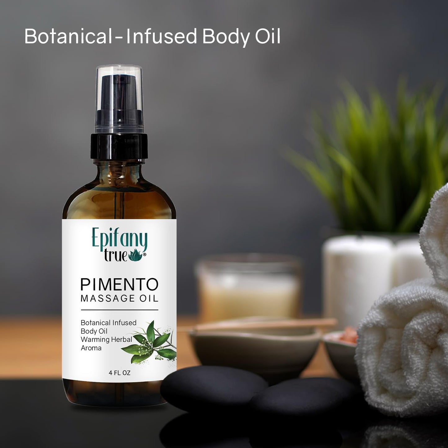 Natural Pimento Massage Oil 4oz | Botanical Infused Body Oil | Warming Herbal Aroma | Olive Oil & Jamaican Black Castor Oil