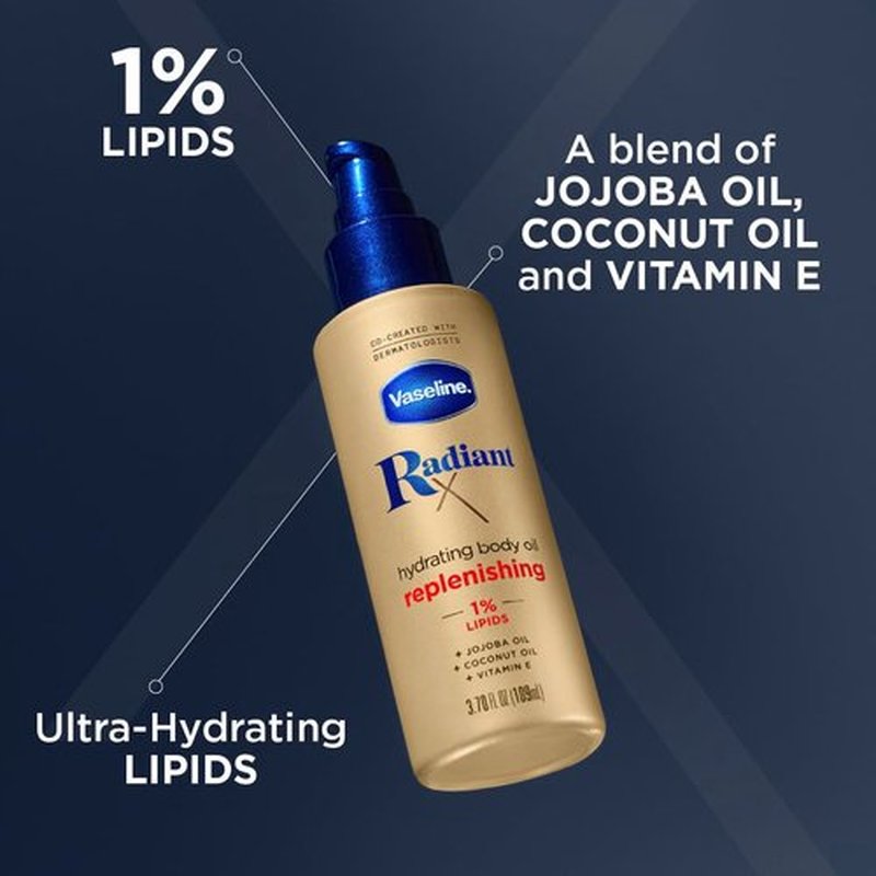Vaseline Radiant X Even Tone Body Lotion 11 oz & Replenishing Body Oil 3.7 oz Bundle