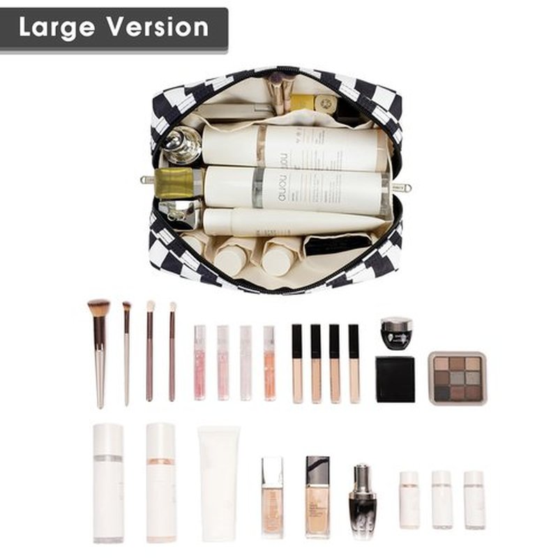 Narwey Large Checkered Makeup Bag Zipper Pouch Travel Cosmetic Bag Organizer for Women (Large, Black Checkerboard)