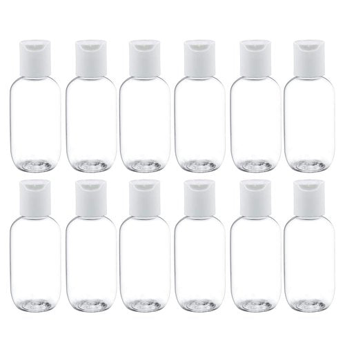 TrendBox 60ml / 2oz Empty Plastic Refillable Essentials Bottles with Disc Top Flip Cap - 12 Pack