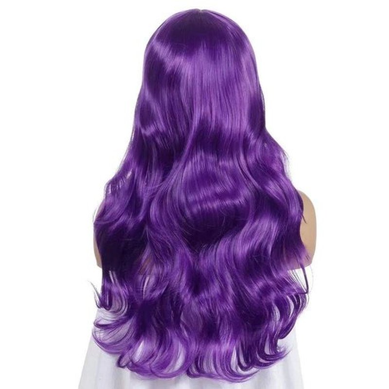 Wigs for Women Girls Long Wavy Heat Resistant Fiber Wigs Side Bangs Cosplay Party, Women's Wigs with Bangs Long Fluffy Curly Wavy (Purple)