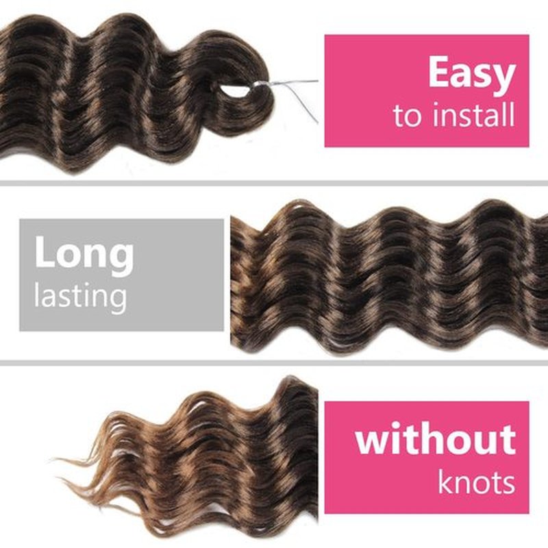 Niseyo NU Ocean Wave Crochet Hair 18 Inch 8 Packs Soft Deep Twist Crochet Braids Synthetic Wavy Braiding Hair Extensions (T30 Ombre Light Brown)