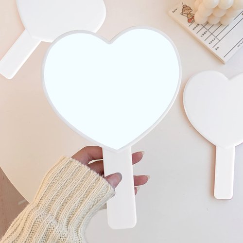 TBWHL Heart-Shaped Travel Handheld Mirror, Cosmetic Hand Mirror with Handle (White, 1 Pack)