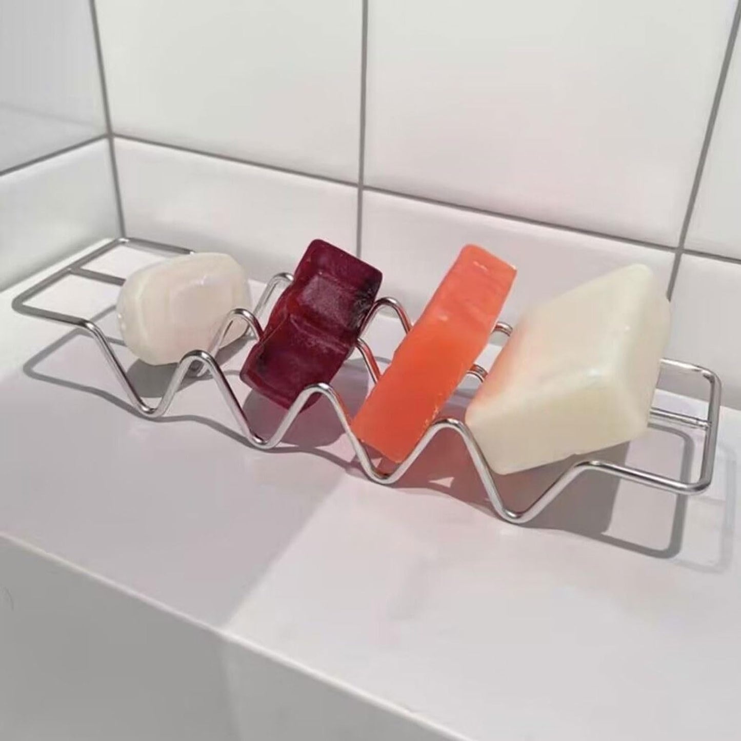 4 Tier Soap Bar Holder, 304 Stainless Steel Soap Dish for Bathroom, Shampoo Bar Dish Rack, Sponge Rack for Kitchen Sink (2PCS-Silver)