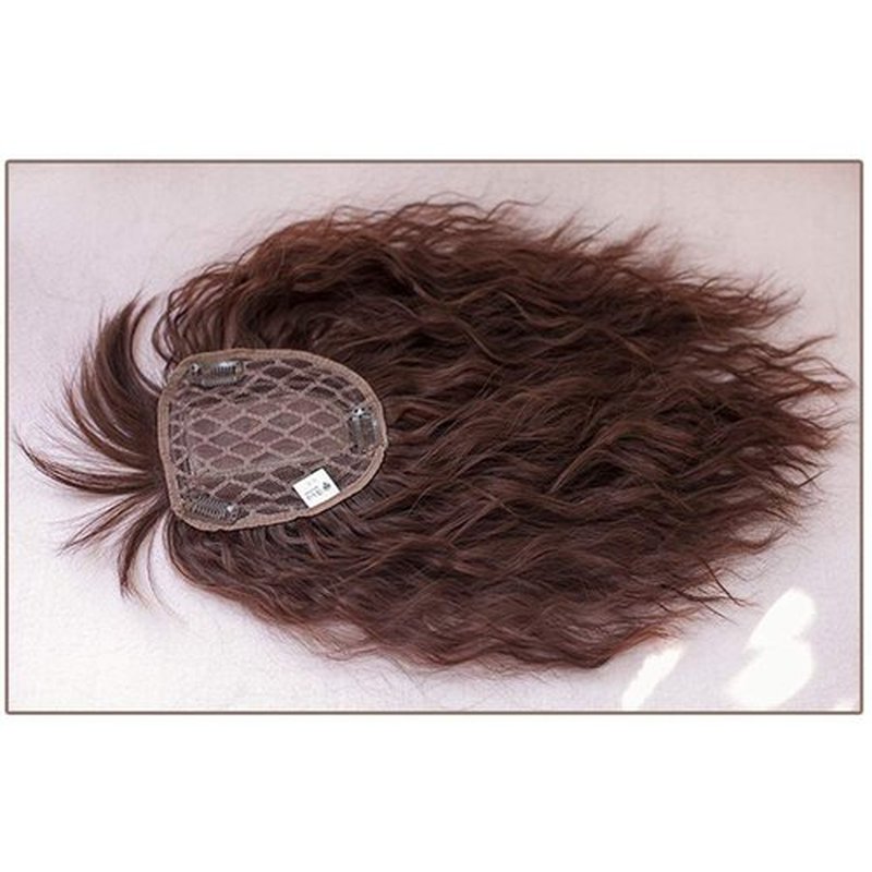 RemeeHi Clip on Curly Wavy Synthetic Top Wiglet Hairpieces for Thinning Loss Hair， Topper Hairpieces with Bangs for Women Light Brown 18 inch(Thin)