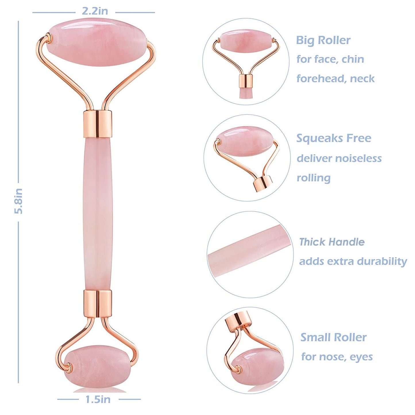 LeiCare Jade Roller for Face - Rose Quartz Face Roller Skin Care - Stone Facial Roller, Face Massager for Women, Relieve Stress, Remove Wrinkles Eye Puffiness