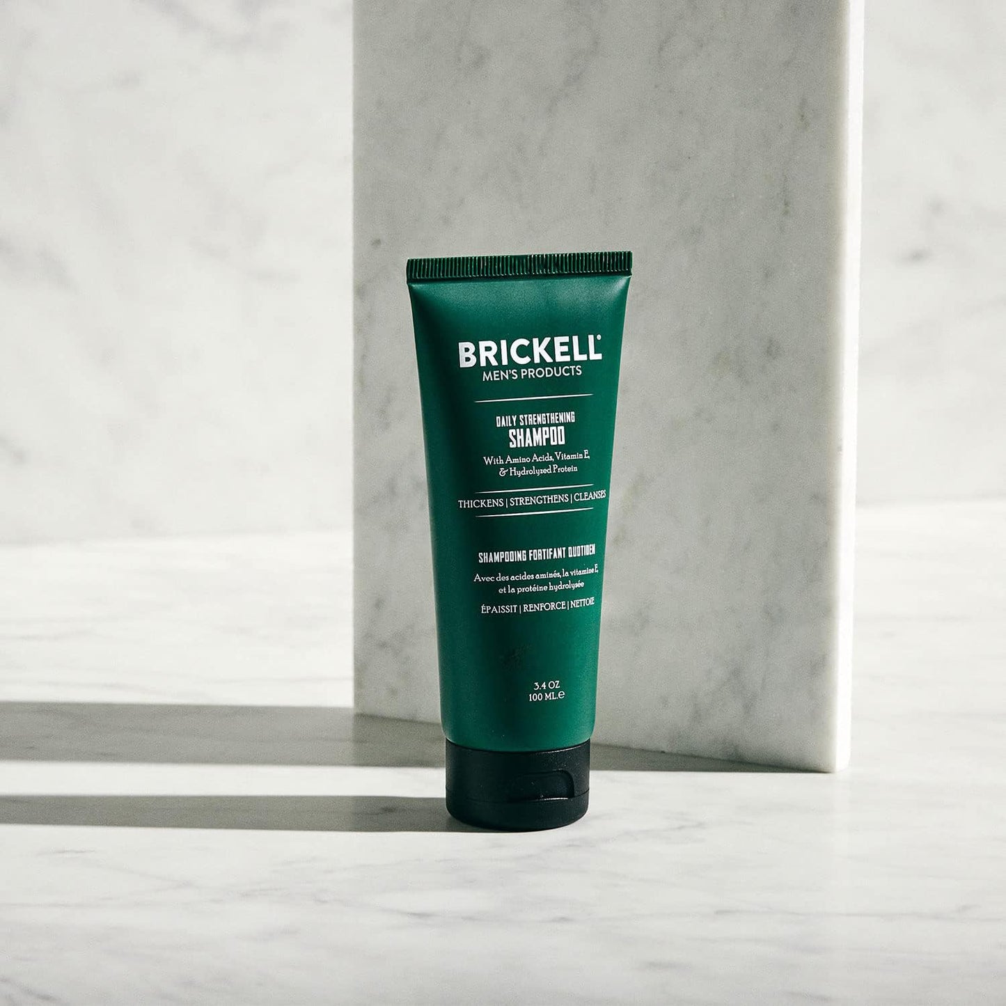 Brickell Men's Products Daily Strengthening Shampoo for Men, Mint & Tea Tree Oil To Soothe Dry and Itchy Scalp, Sulfate Free and Paraben Free, With Pro-Vitamin B5 & Hydrolyzed Protein, 3.4oz, Scented