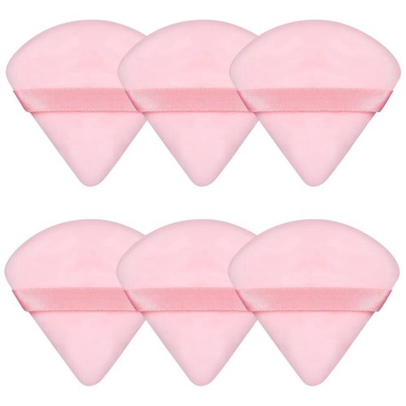 Pimoys 6 Pieces Pink Powder Puff Face Soft Triangle for Loose Powder, Velour Makeup Sponge Set Setting Powder Puff Beauty Makeup Tools