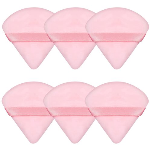 Pimoys 6 Pieces Pink Powder Puff Face Soft Triangle for Loose Powder, Velour Makeup Sponge Set Setting Powder Puff Beauty Makeup Tools