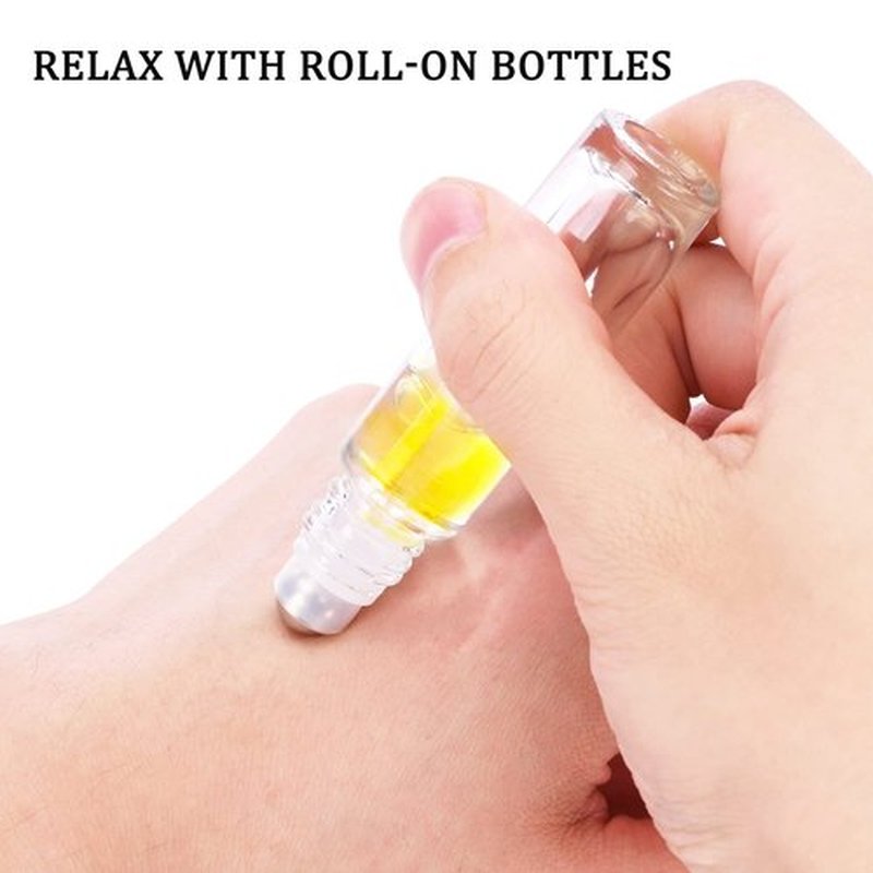 4 Pack, Essential Oil Roller Bottles, Clear Glass Roller Balls for Essential Oils, 10ml Empty Rollerball Bottles for Travel Refillable Roll on Perfume Bottles with Bamboo Plastic Caps