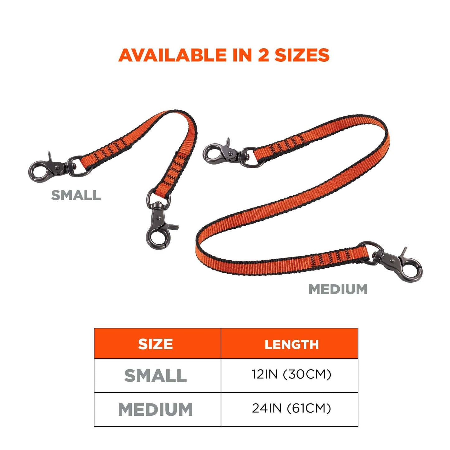 Ergodyne Squids 3153 Nylon Web Tool Tether, 12 inch Short Lanyard - Dual Trigger Hook Attachment Ends, 5 lbs