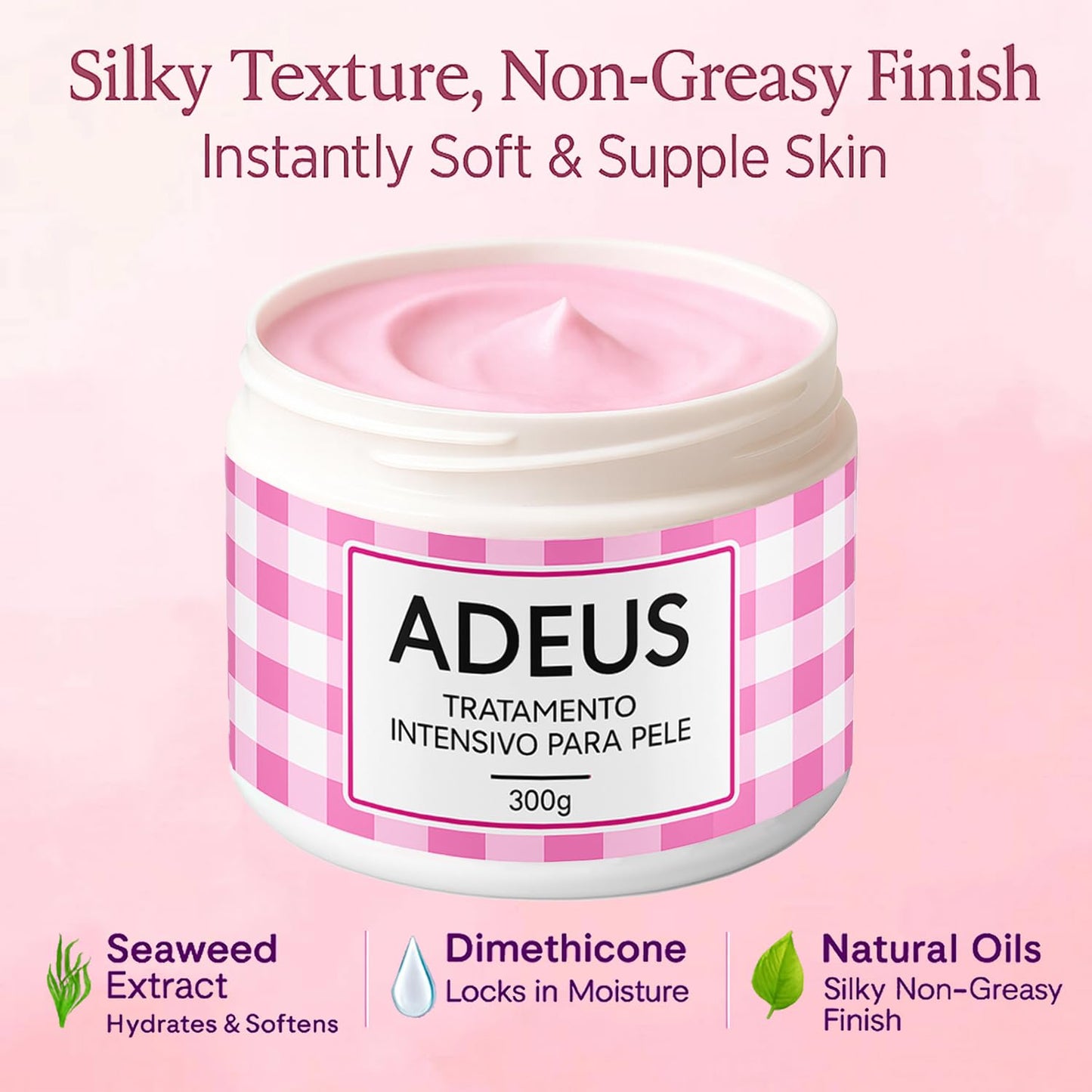 JINMAO Adeus Crema Brasileña – Intensive Multifunctional Body Treatment, Pink Stretch Mark Cream with Arnica, Ginger, Caffeine & Green Tea for Smooth, Elastic Skin – 300g