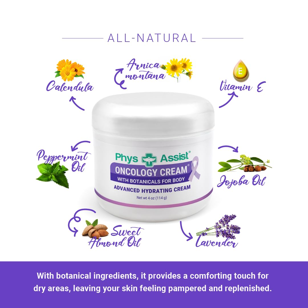 Oncology Cream 4 oz plus 3 Pack Lip Balm. Hydrating to Stressed Skin Undergoing Chemo or Radiation. Skin Therapy. Made with Botanicals.