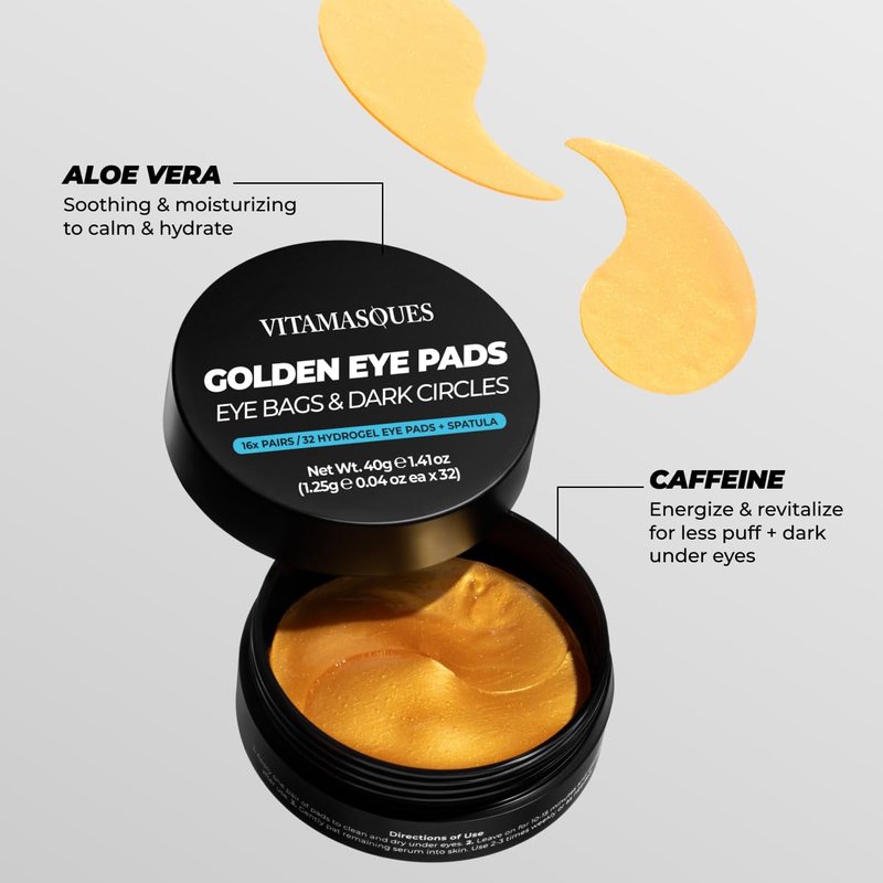 Golden Hydrogel Eye Pads for Puffy Eyes & Dark Circles - Refresh in 15 Minutes | 32 Pairs (64 Pads)