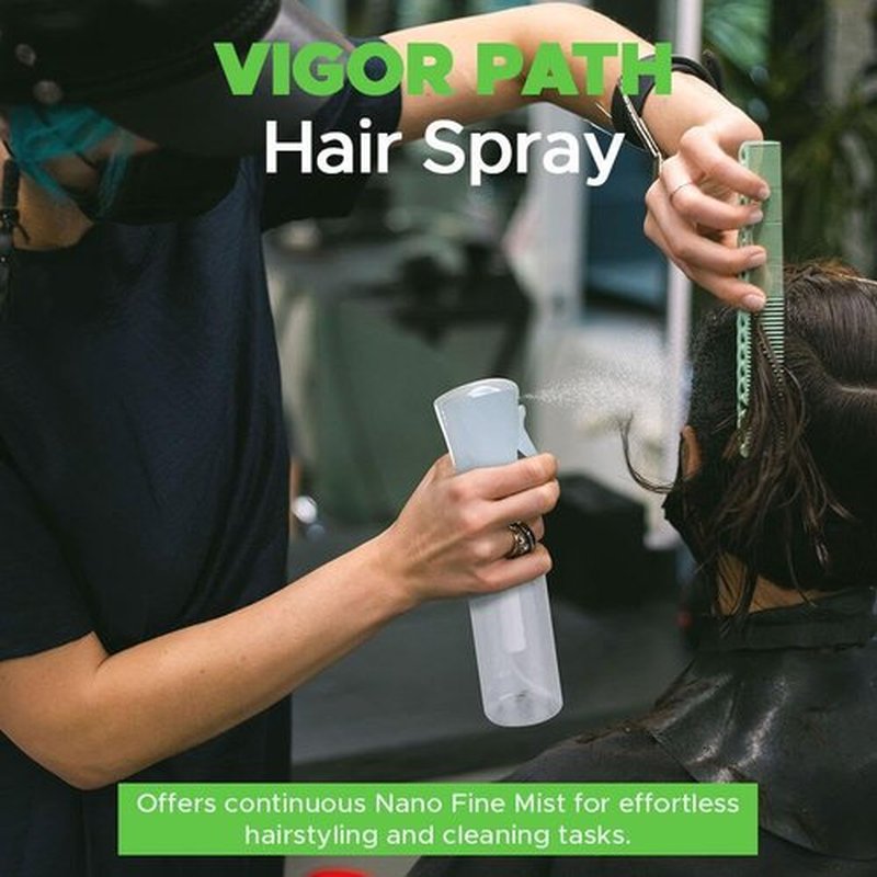 VIGOR PATH Continuous Water Mister Spray Bottle for Hair - Continuous Spray Nano Fine Mist Sprayer - Empty Spray Bottle - Reusable Beauty Spray Bottle - Cleaning, Hairstyling & Plants (Clear - 10oz)