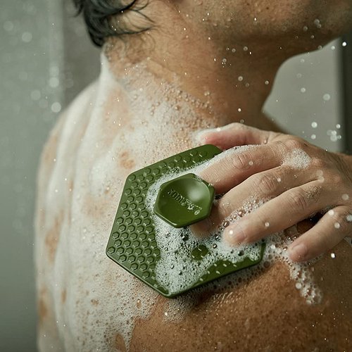 Tooletries - Body Scrubber - Silicone Exfoliating Scrubber - Bathroom & Shower Accessories for Men, Travel Essentials for Men - Durable & Long Lasting Body Wash Scrubber for Men - Army Green