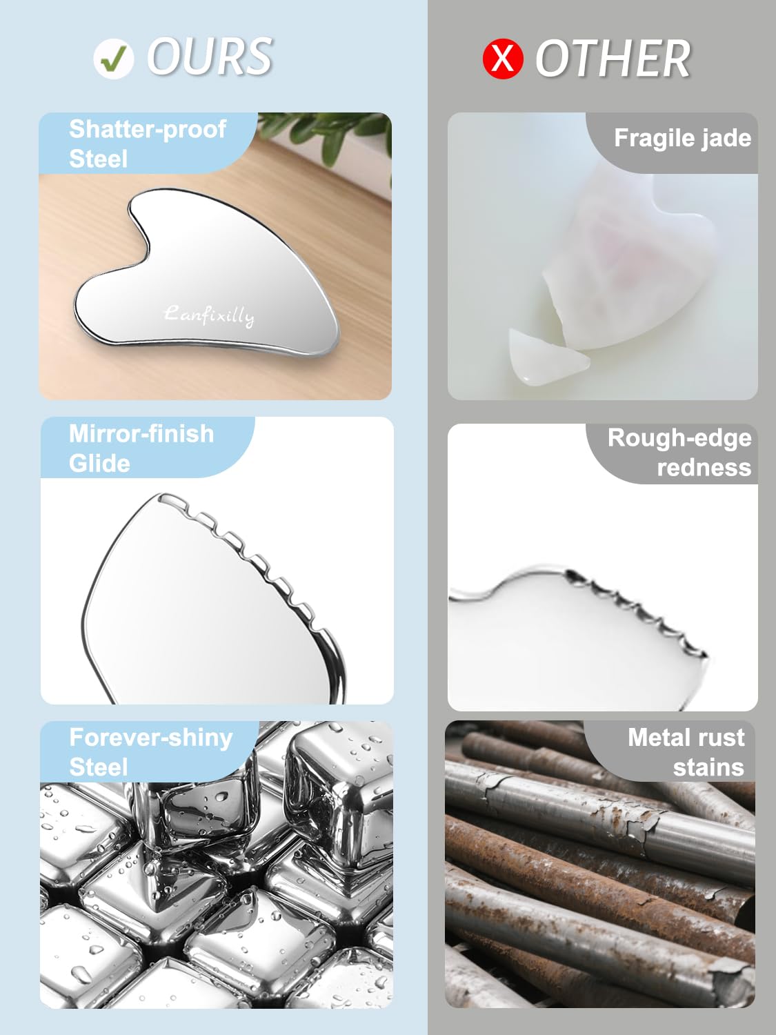 Lanfixilly 2Pcs Stainless Steel Gua Sha, Gua Sha Facial Tools for Face Sculpting, Metal Gua Sha Skin Care, Massage Gift for Women