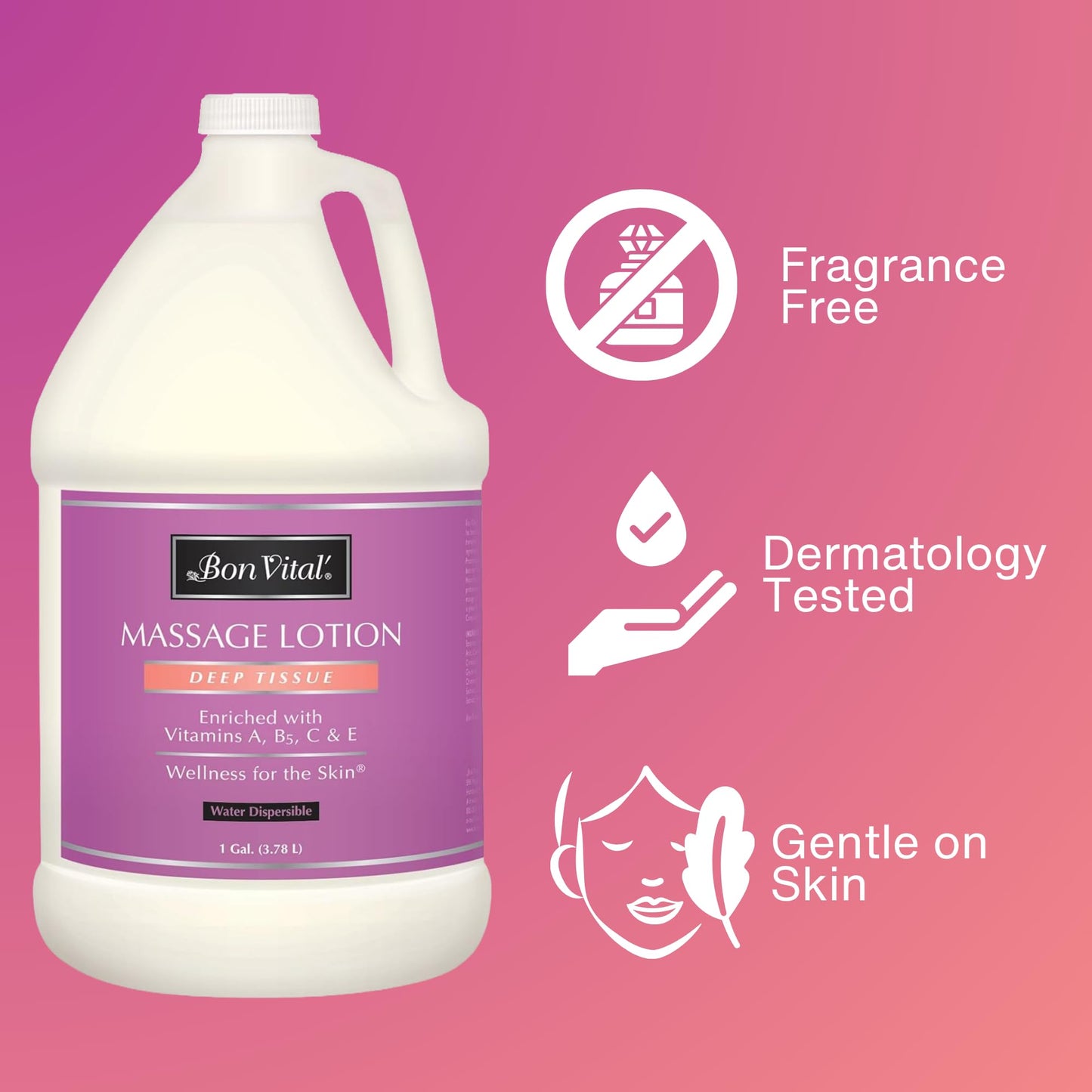 Bon Vital' Deep Tissue Massage Lotion, 1-Gallon, Professional-Grade Moisturizing Lotion for Deep Tissue Therapy, Non-Greasy Skin Softening Formula, Muscle Relaxation, Unscented