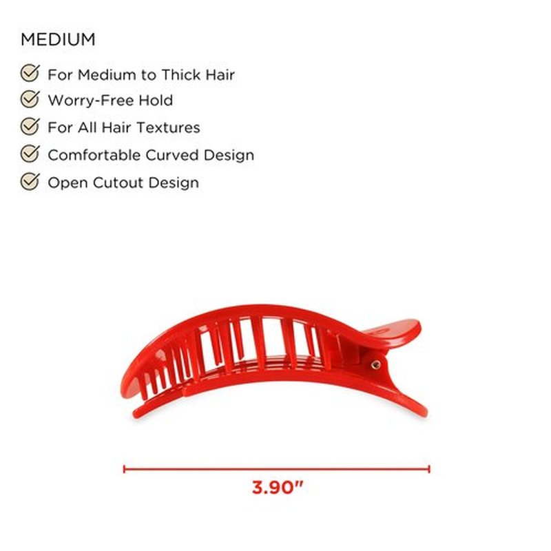 TELETIES - Medium Flat Round Hair Clip - Holiday Collection - Hair Claw Clips for Women - Strong Grip, Bendable Teeth, Curved Design - For All Hair Types and Textures - Rudolph Red