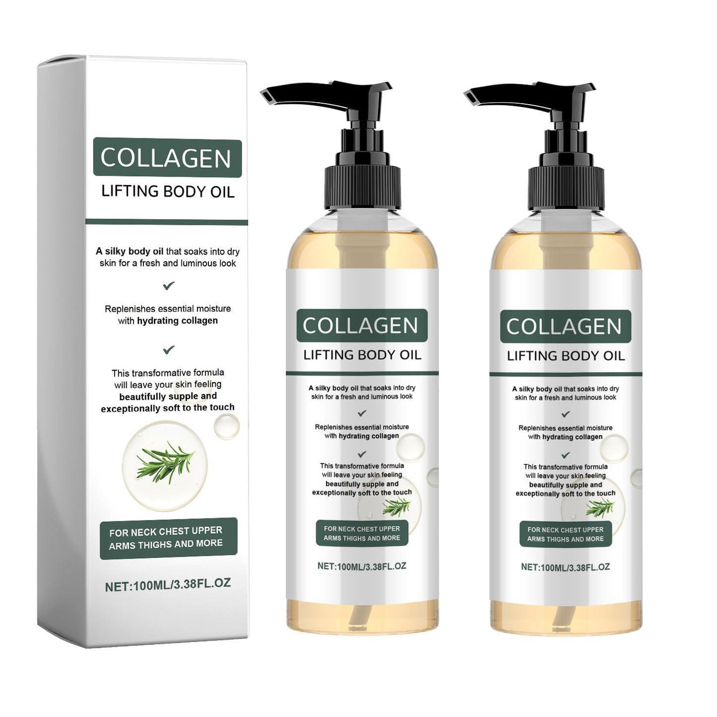 GLPYUEW Hydrating Collagen Oil For Body & After Shower,Moisturizing Anti Aging Silk Body Oils for Women & Men,Smooth & Anti Wrinkles,Helps Soften Appearance Of Crepey Skin,3.38 Fl Oz (Pack of 2)