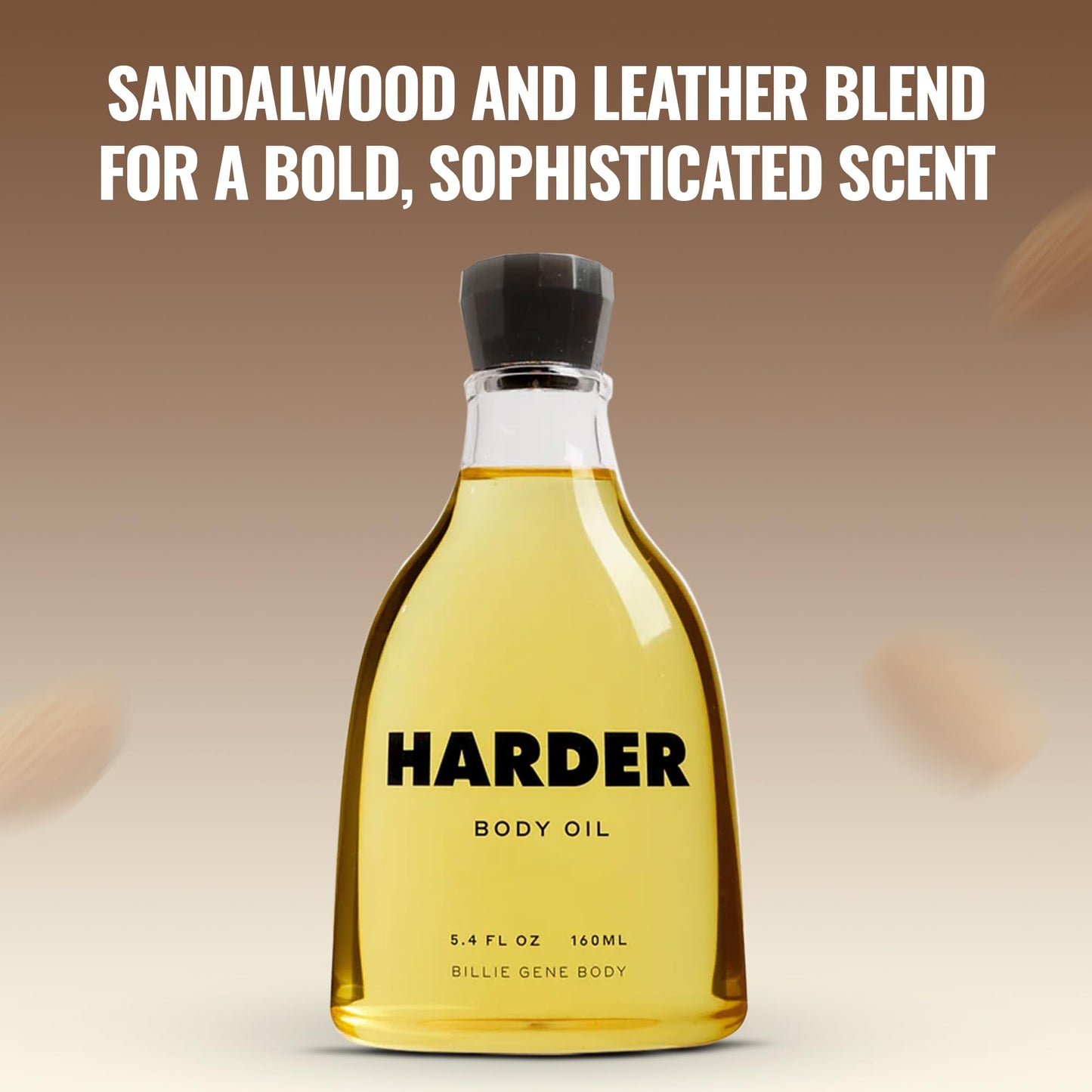 Billie Gene Body Harder Body Oil – Silky Nourishing Moisturizer with Jojoba & Shea Butter – Vegan and Cruelty-Free – Warm Woody Sandalwood & Leather Fragrance for Soft Glowing Skin 5.4oz