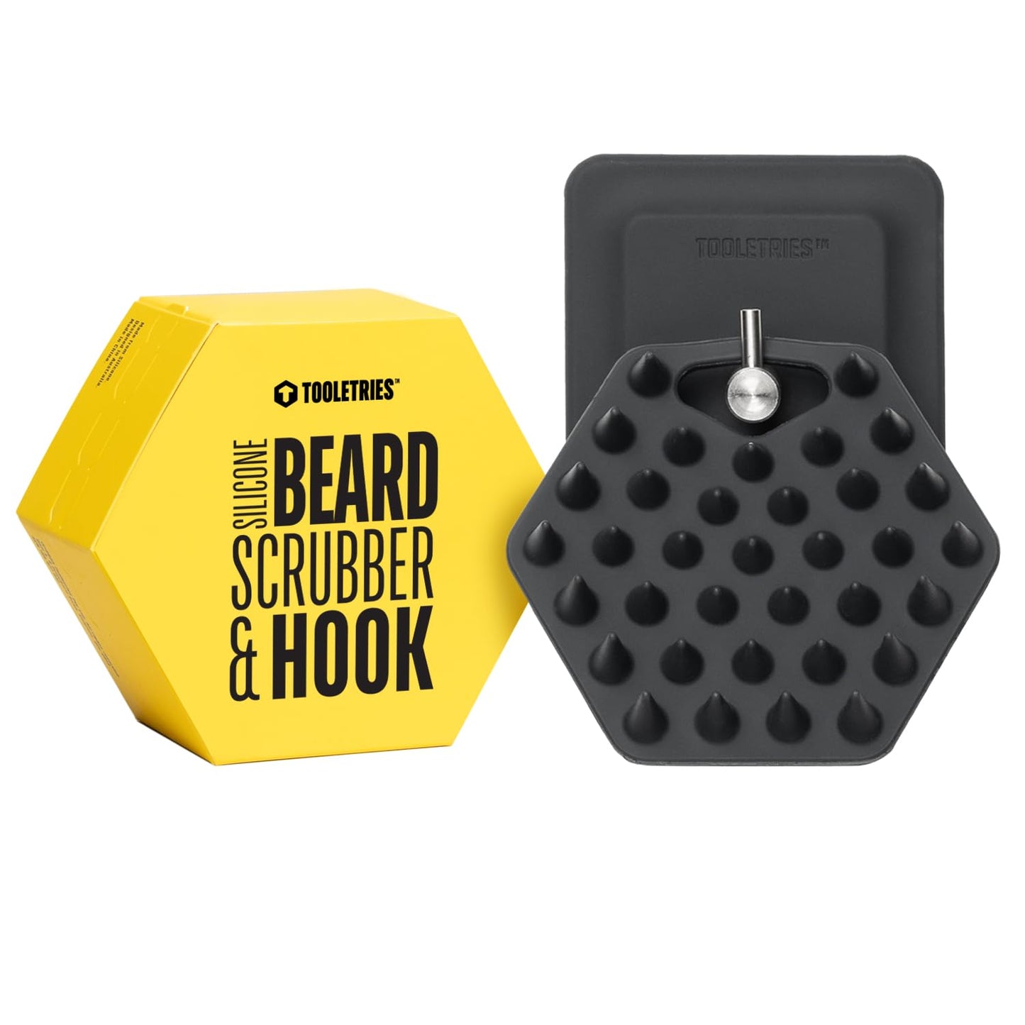 TOOLETRIES Premium Silicone Beard Scrubber & Hook for Men, Beard Brush & Exfoliator, Deep Cleans Facial Hair, Removes Beardruff & Oil Build-up. Helps Wash, Shampoo & Beard-Oil Performance - Charcoal