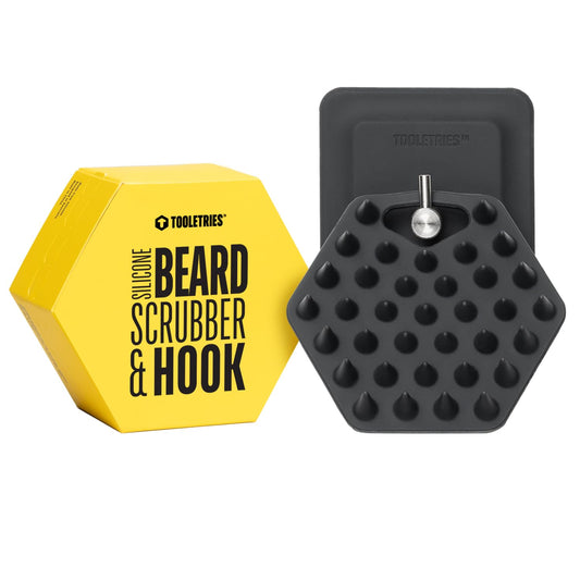 TOOLETRIES Premium Silicone Beard Scrubber & Hook for Men, Beard Brush & Exfoliator, Deep Cleans Facial Hair, Removes Beardruff & Oil Build-up. Helps Wash, Shampoo & Beard-Oil Performance - Charcoal