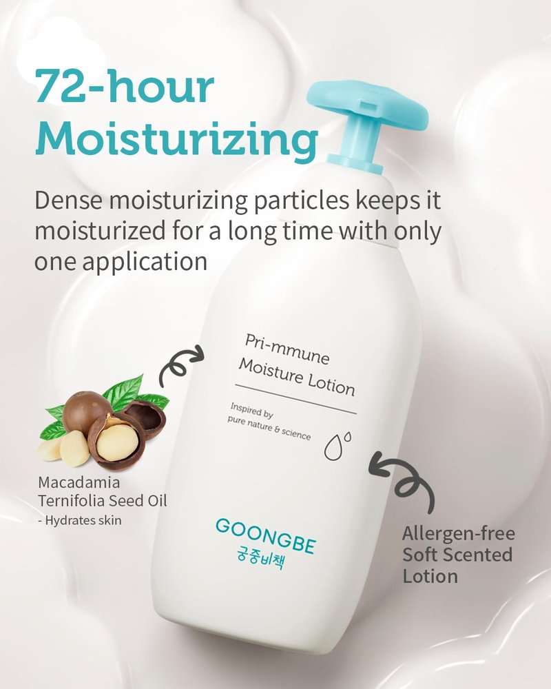 Goongbe Moisture Lotion - Korean Baby Body Moisturizer for Dry Skin | Hypoallergenic, Fast Absorbing, 11.8 oz