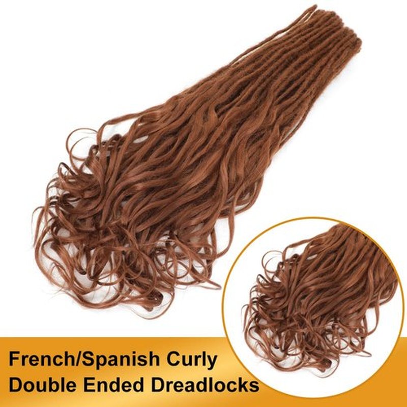 Aguacor Loose Wave Dreadlocks Synthetic French Curly Double Ended Dreadlock Extensions 24inches 10 Strands Thin Soft Dark Brown Spanish Curly DE Dreadlock Extensions for Women (10 Strands, 30#)