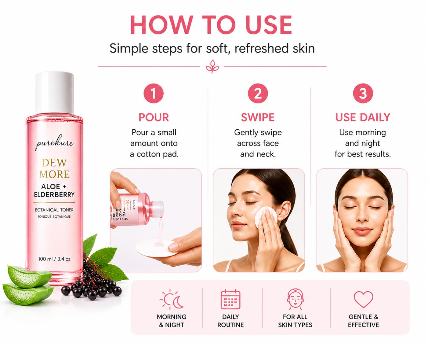Aloe & Elderberry Facial Toner, Organic, Alcohol-Free, Hydrating Face Toner for Sensitive Skin – Soothing & Pore Minimizing, Gentle Glow Boosting Toner, 100ml