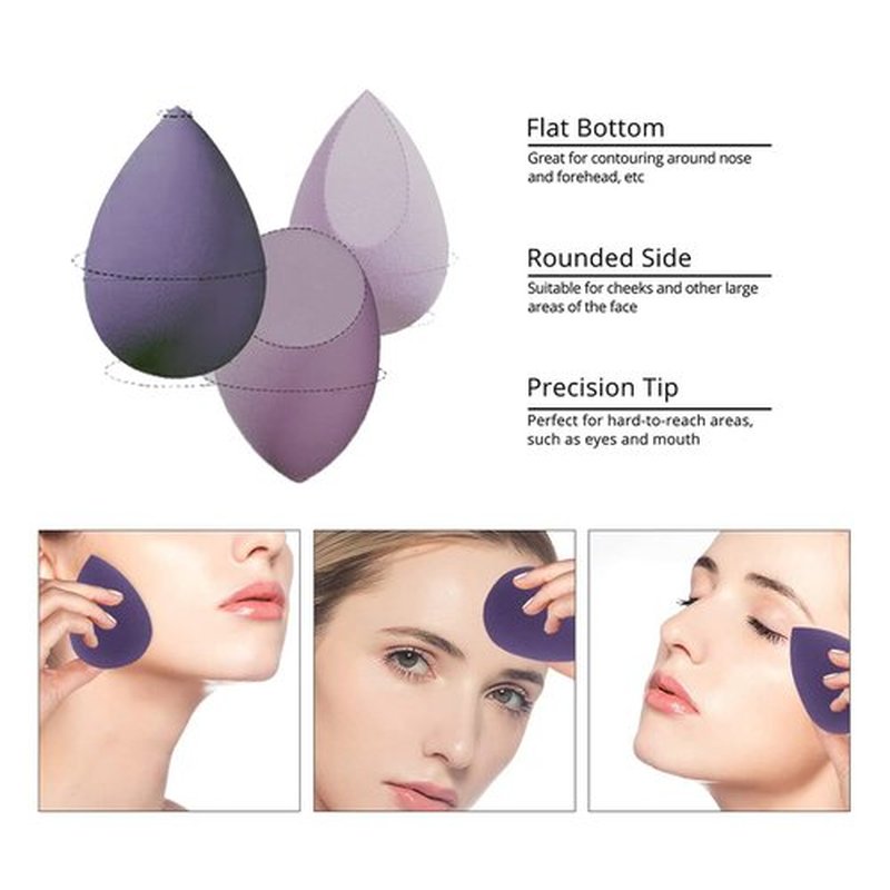 5 Pcs Makeup Sponges Set - 4 Beauty sponges Blending Blenders with 1 Holder and Egg Case, Flawless for Cream, Powder and Liquid (Purple)